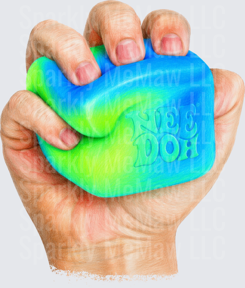 Hand Squeezing Blue Green Nee Doh Stress Ball UV DTF Decal