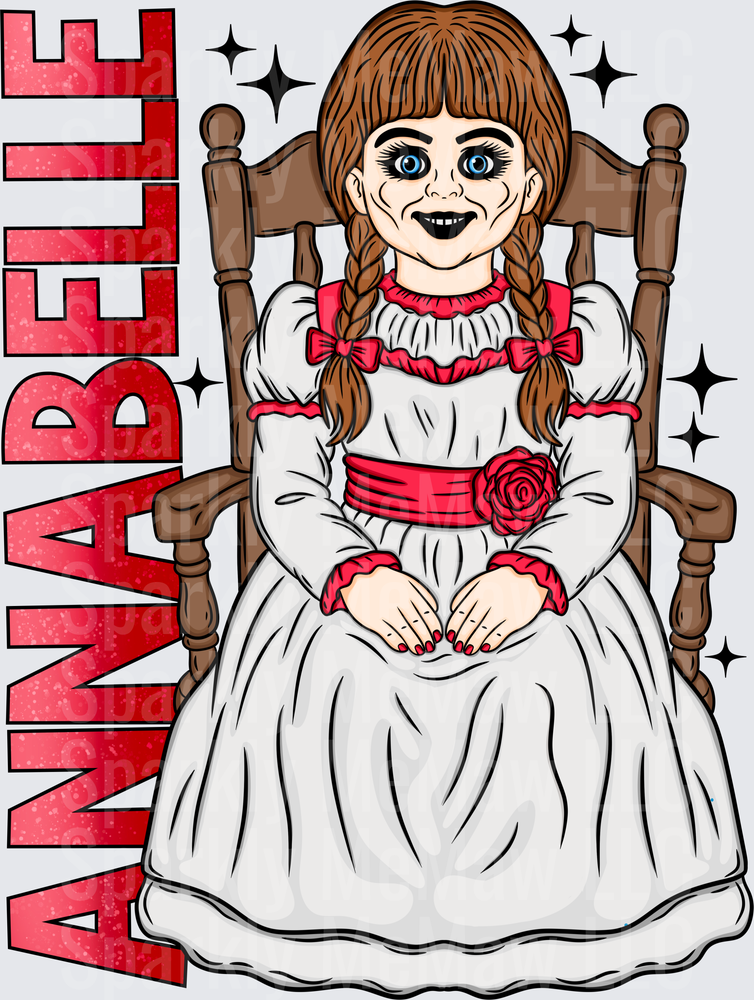 Annabelle Horror Doll Sitting In Rocking Chair UV DTF Decal
