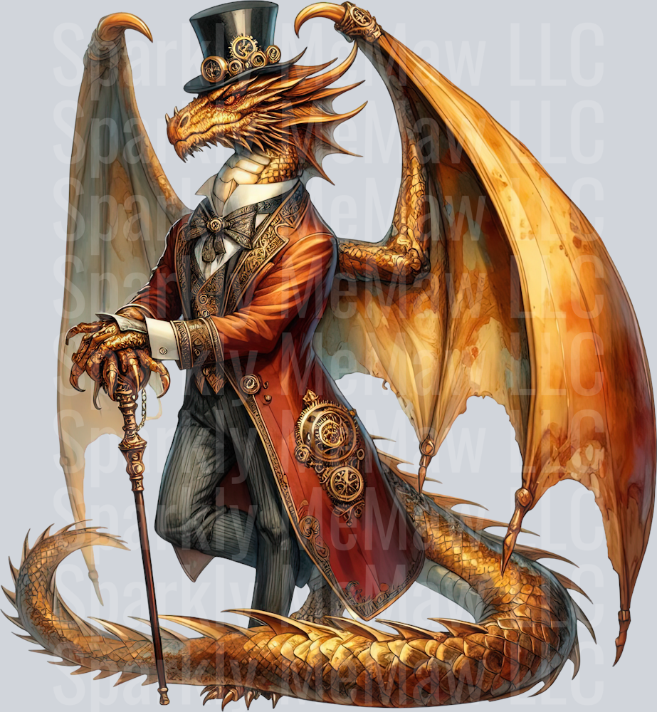 37 Steampunk Dragon UV DTF Clip Art Decal