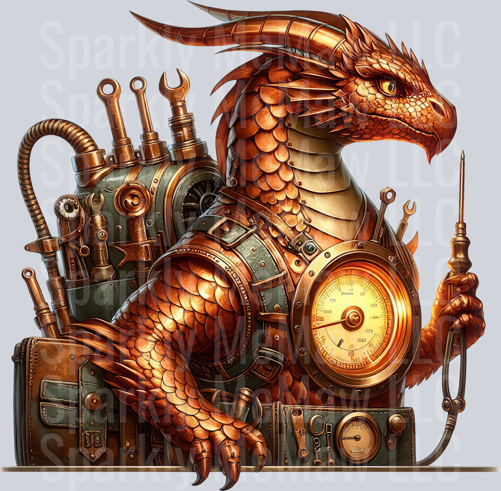 56 Steampunk Dragon UV DTF Clip Art Decal