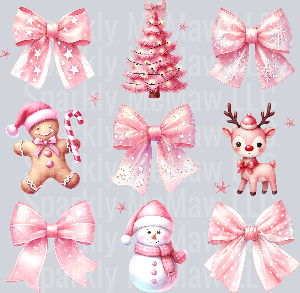 Vintage Pink Christmas UV DTF Decal Set 10x10 inches