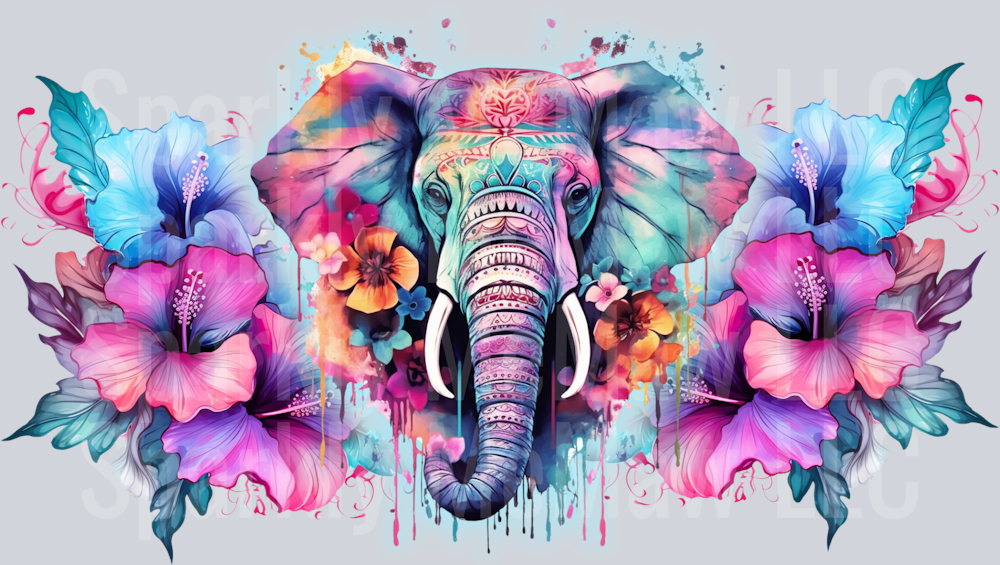 Boho Water Color elephant 16 oz UV DTF Wrap