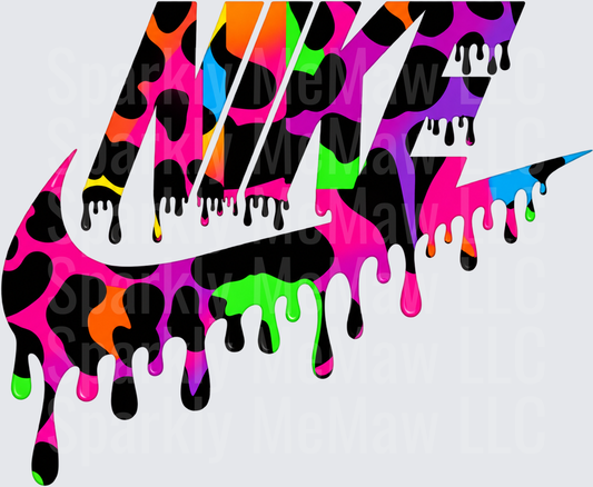 Nike Swoosh Neon Leopard Drip DTF Transfer for Fabrics