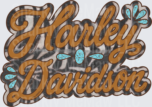 Harley Davidson Western Turquoise Cowhide Brown Script DTF Transfer for Fabrics