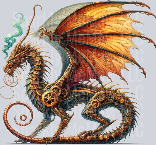 50 Steampunk Dragon UV DTF Clip Art Decal