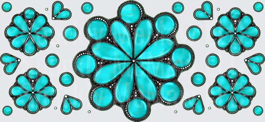 Turquoise Squash Blossom Concho Cluster this is a UV DTF 16 OZ Wrap