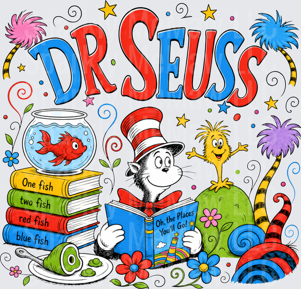 Dr. Seuss Cat in Hat Collage DTF Transfer for Fabrics