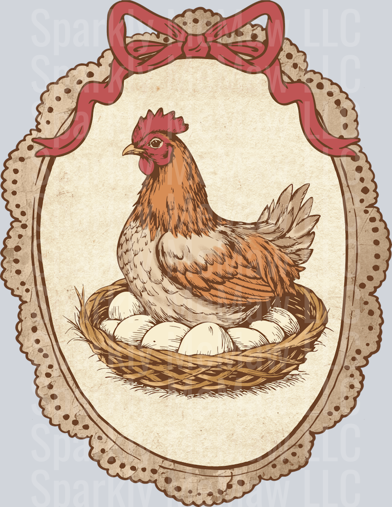 Vintage Framed Hen on Nest DTF Transfer