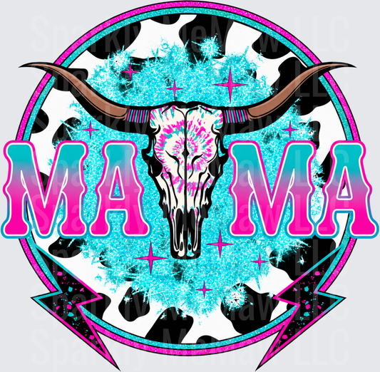 Mama Bull Skull Western DTF Transfer for Fabrics