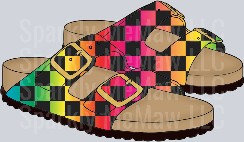 Colorful Checkered Pattern Sandals UV DTF Decal