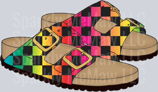 Colorful Checkered Pattern Sandals UV DTF Decal
