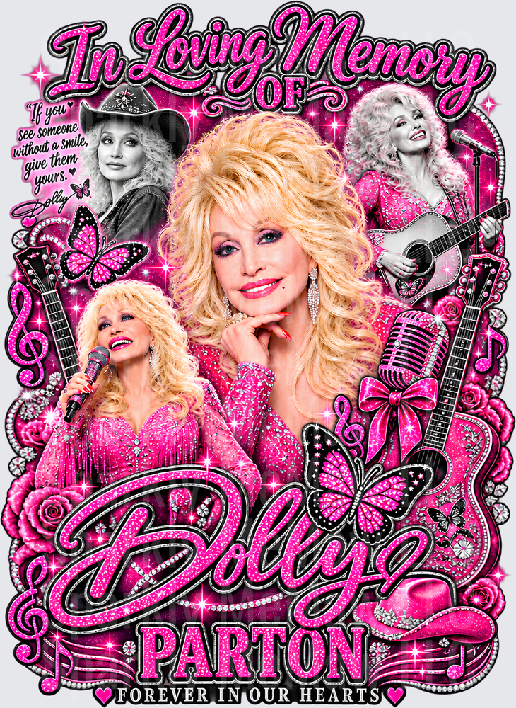 In Loving Memory Dolly Parton is a UV DTF Decal