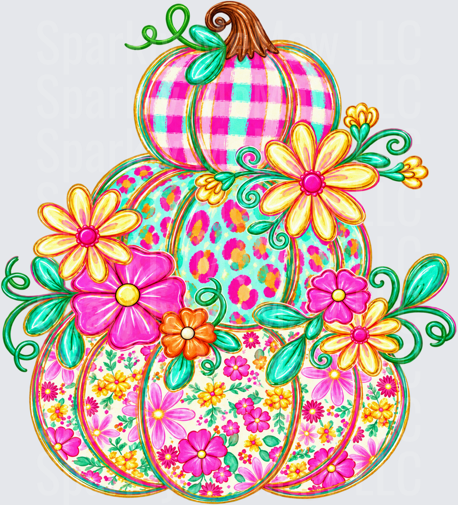 Bright Floral Patterned Pumpkin Stack UV DTF Decal