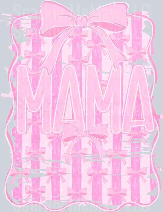 Pink Bow MAMA Typography with Decorative Ribbon Pattern UV DTF Decal