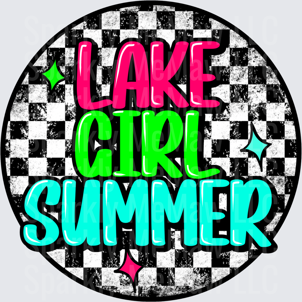 Lake Girl Summer Checkered Flag Circle Design UV DTF Decal