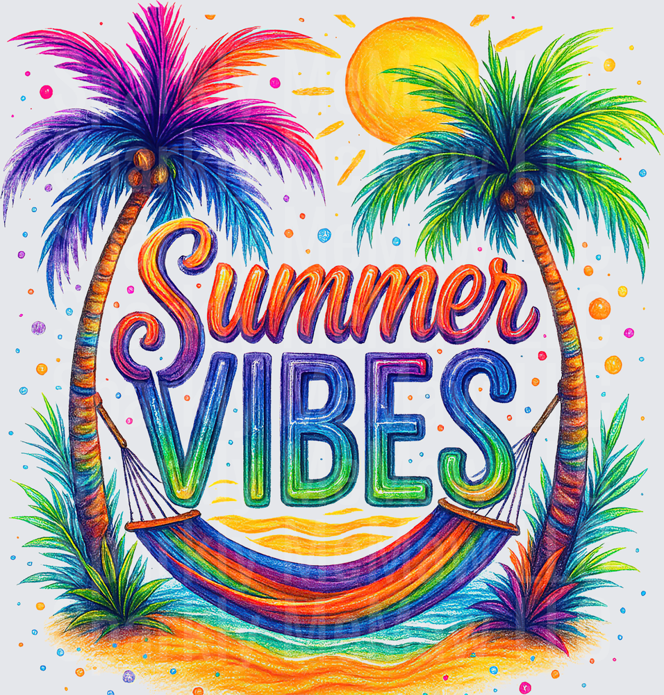 Summer Vibes Tropical Palm Trees Hammock Beach Scene UV DTF Decal