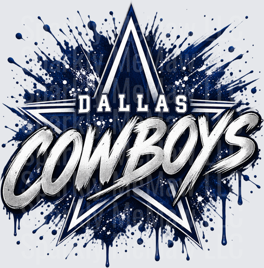 Dallas Cowboys Star Splatter Graffiti DTF Transfer for Fabrics