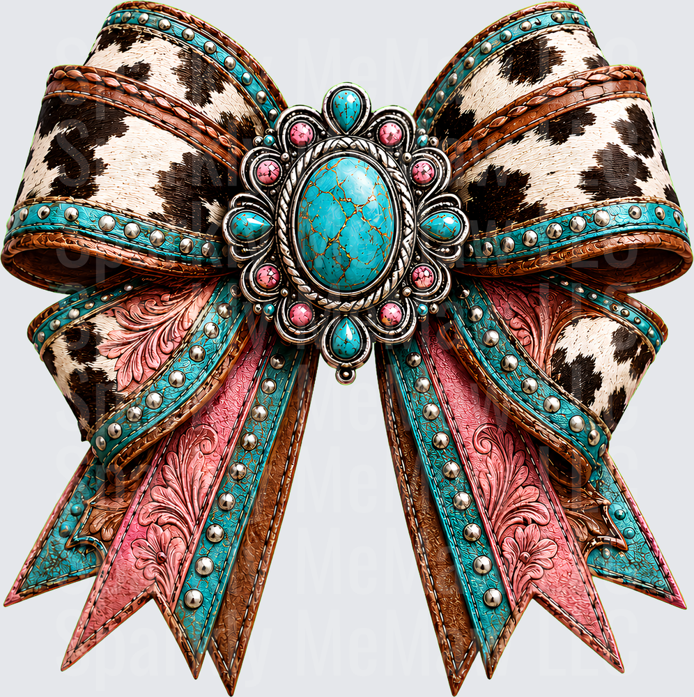 Western Cowhide Turquoise Bow is a UV DTF Decal