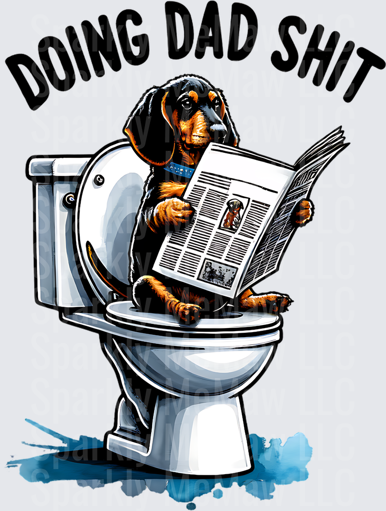 Dachshund Reading Newspaper on Toilet Doing Dad Shit Funny UV DTF Decal