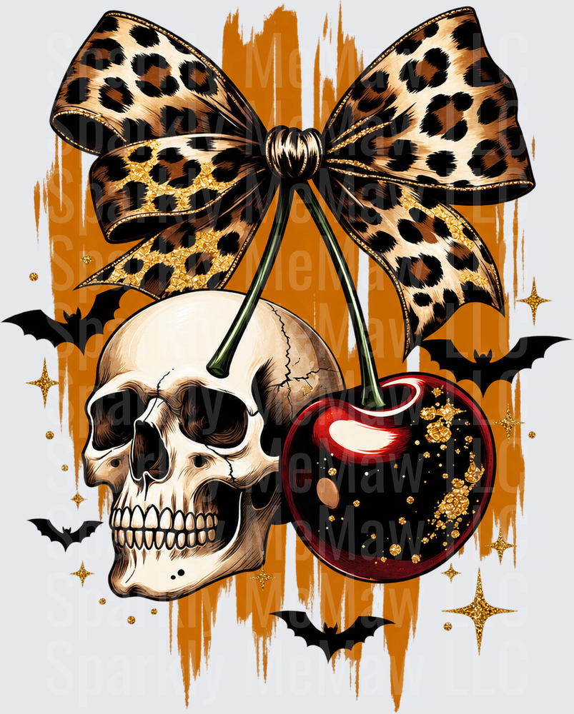Skull Cherry Leopard Bow UV DTF Decal