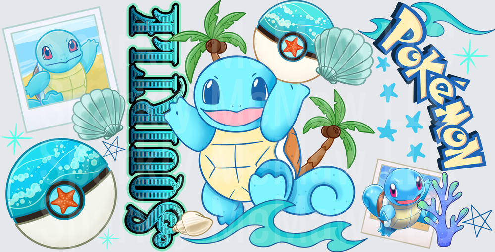 Squirtle Pokémon Summer Beach Theme is a UV DTF 16 OZ Wrap
