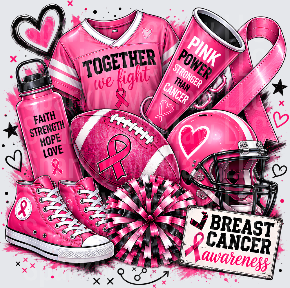 Pink Power Breast Cancer Awareness Football is a UV DTF Decal