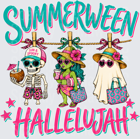 Summerween Hallelujah Skeleton Witch Ghost Summer Halloween Characters UV DTF Decal