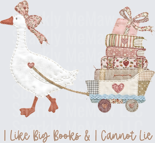Cottagecore Goose Pulling Book Wagon I Like Big Books And I Cannot Lie DTF Transfer for fabrics