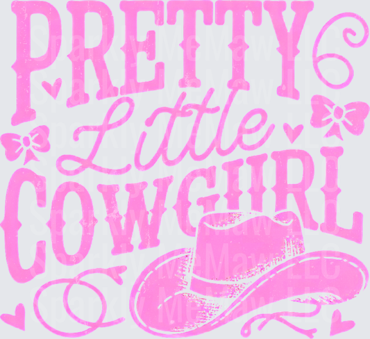 Pretty Little Cowgirl Pink Western Hat Bows Hearts DTF Transfer for Fabric