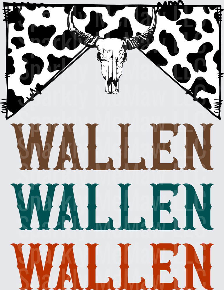 Wallen Bull Skull Cow Print Barbed Wire Western UV DTF Decal