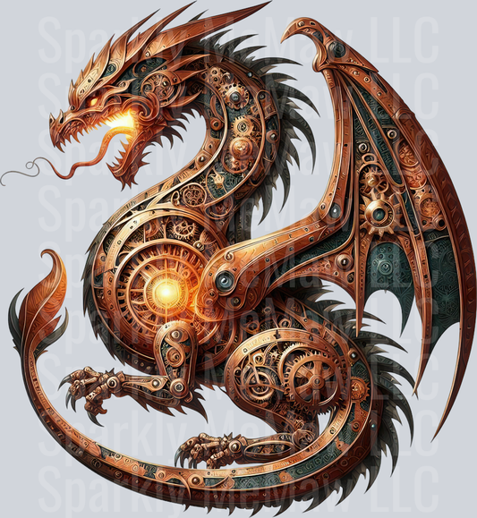 24 Steampunk Dragon UV DTF Clip Art Decal