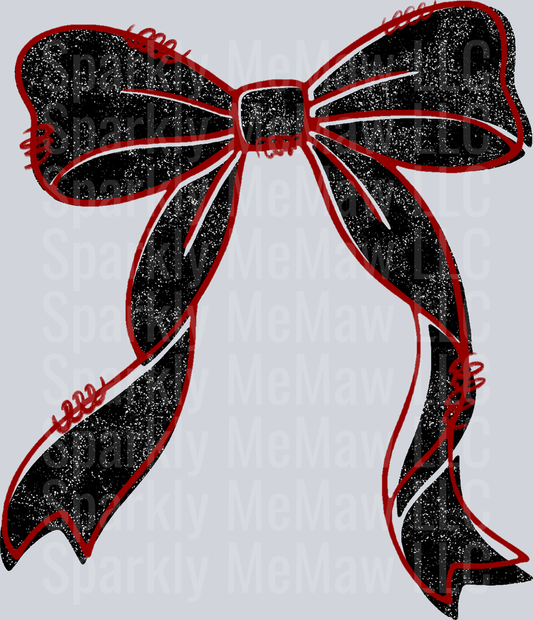 Black Glitter Bow with Red Outline UV DTF Decal