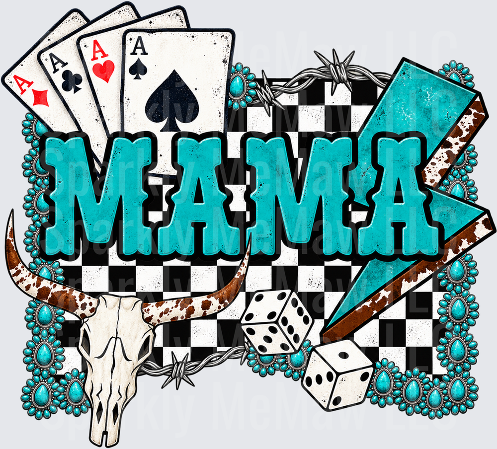 Mama Western Gambling Design UV DTF DECAL (HARD SMOOTH SURFACE)