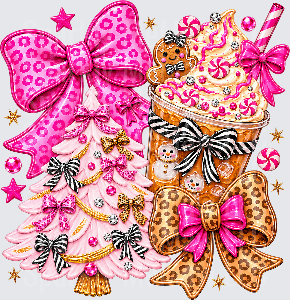 Pink Christmas Coquette Bows Holiday UV DTF Decal