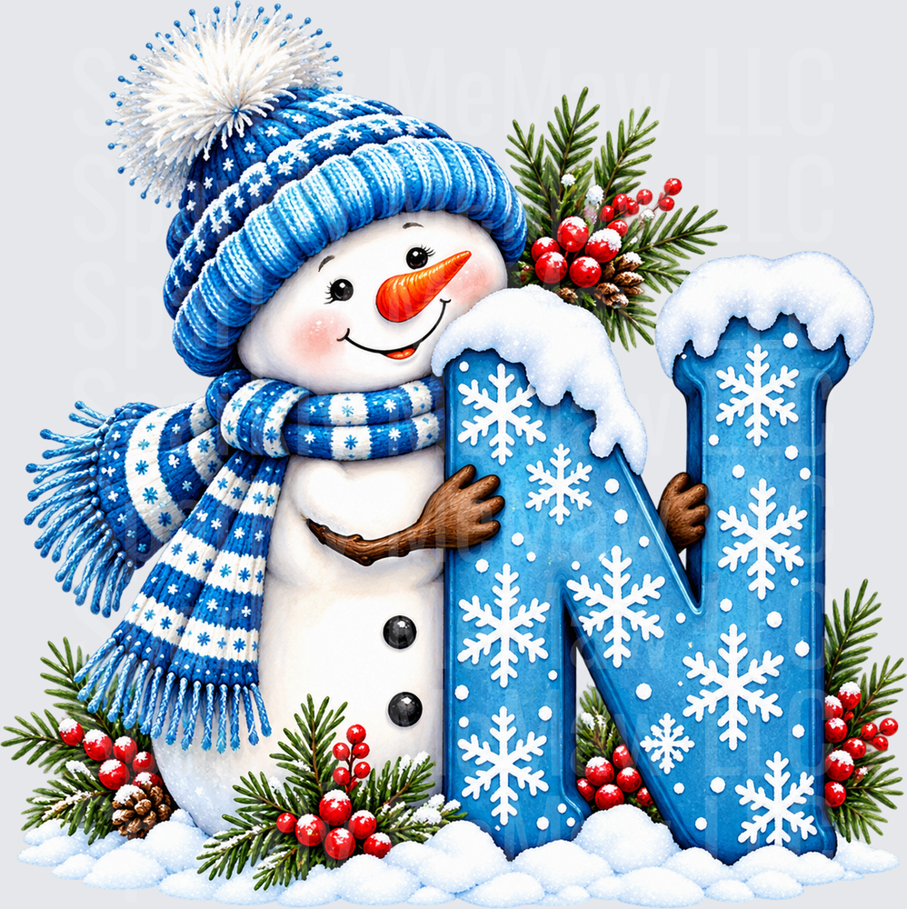 Snowman Letter N DTF Transfer for Fabrics