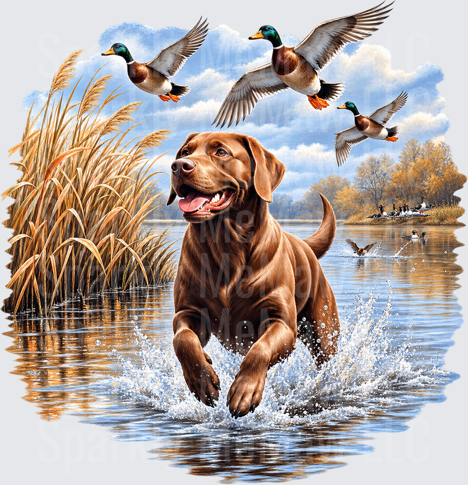 Chocolate Lab Duck Hunting Scene UV Decal Decal