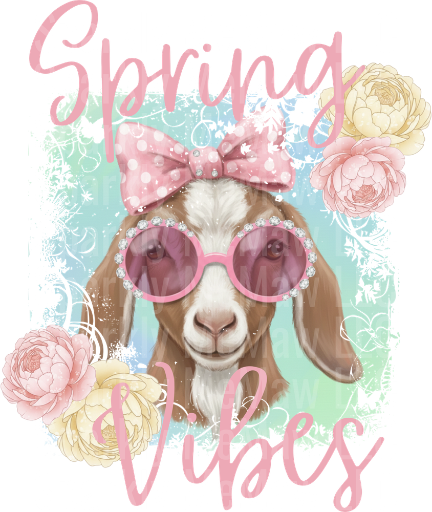 Spring Vibes Goat with Pink Bow and Sunglasses Floral Design UV DTF Decal