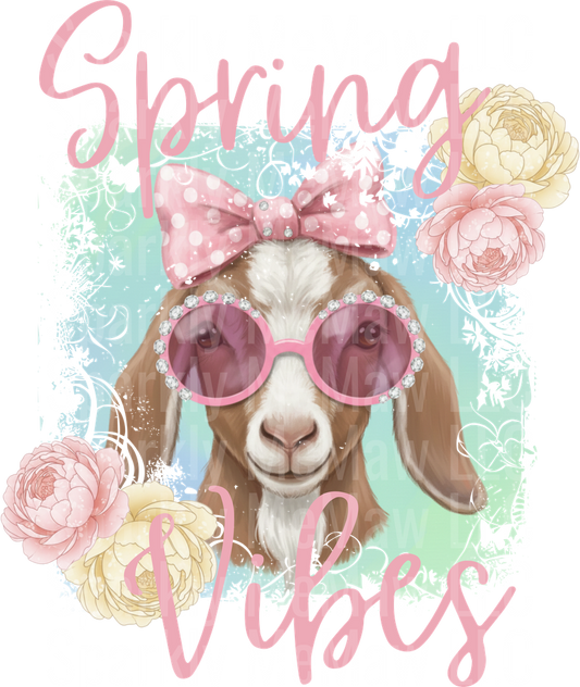 Spring Vibes Goat with Pink Bow and Sunglasses Floral Design UV DTF Decal
