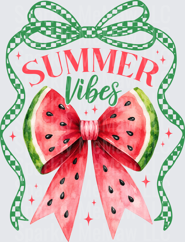 Summer Vibes Watermelon Bow with Green Checkered Ribbon UV DTF Decal
