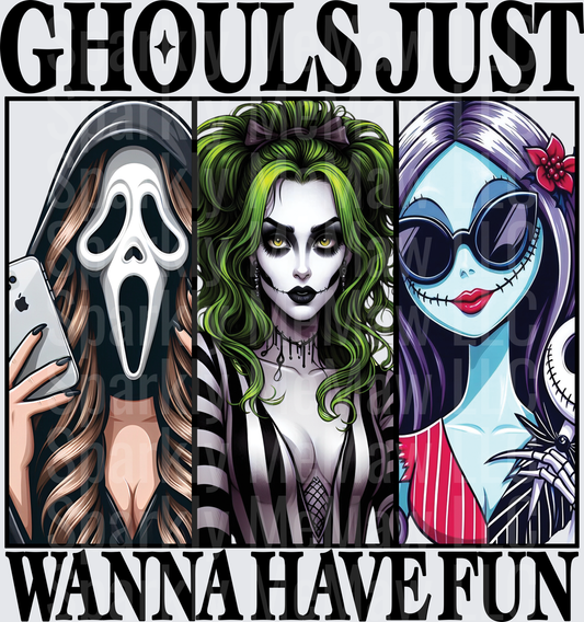 Ghouls Just Wanna Have Fun Horror Movie Characters Beetlejuice Sally Ghostface UV DTF Decal