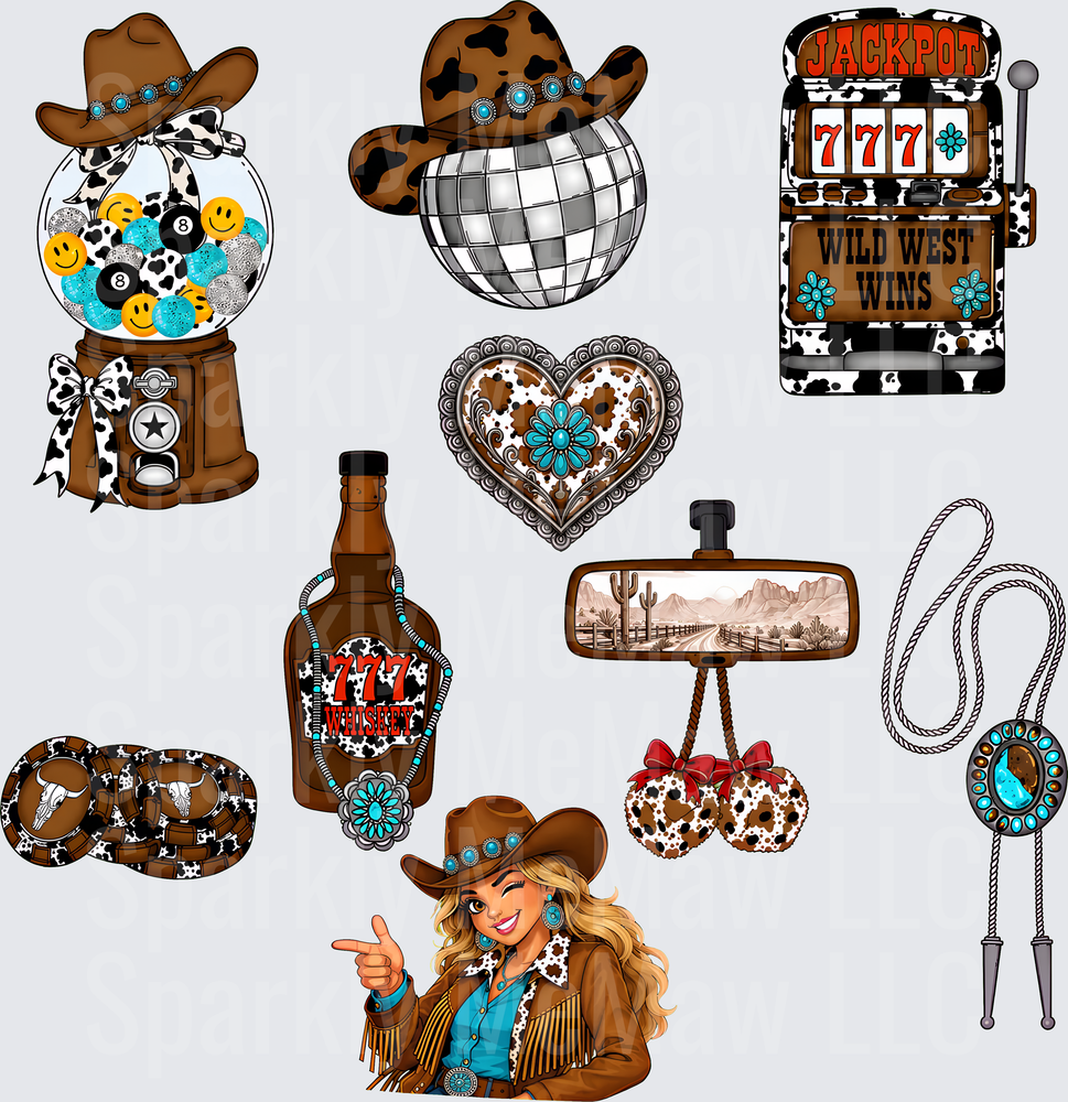 Wild West Cowgirl Elements 10x10 UV DTF Element Sheet