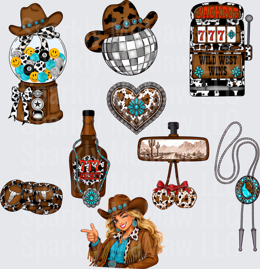 Wild West Cowgirl Elements 10x10 UV DTF Element Sheet