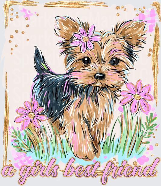 Yorkshire Terrier Puppy with Pink Flowers A Girls Best Friend UV DTF Decal