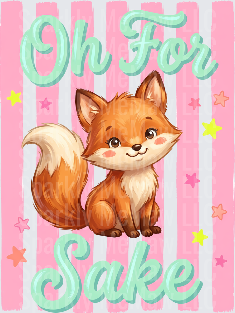 Oh For Fox Sake Cute Orange Fox with Pink Stripes and Stars UV DTF Decal