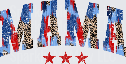 Leopard Print Patriotic MAMA Red White Blue Stars DTF Transfer