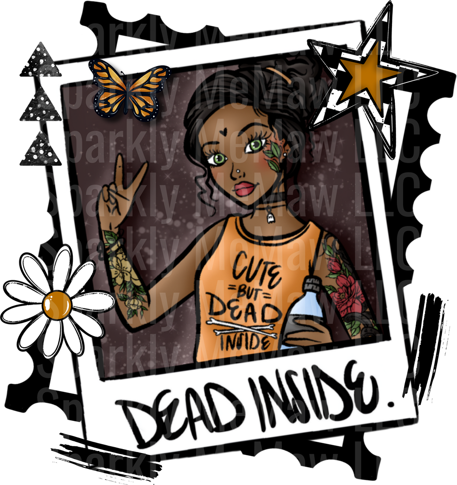 Dead Inside Cute But Deadly Tattooed Girl with Floral Elements UF DTF Decal