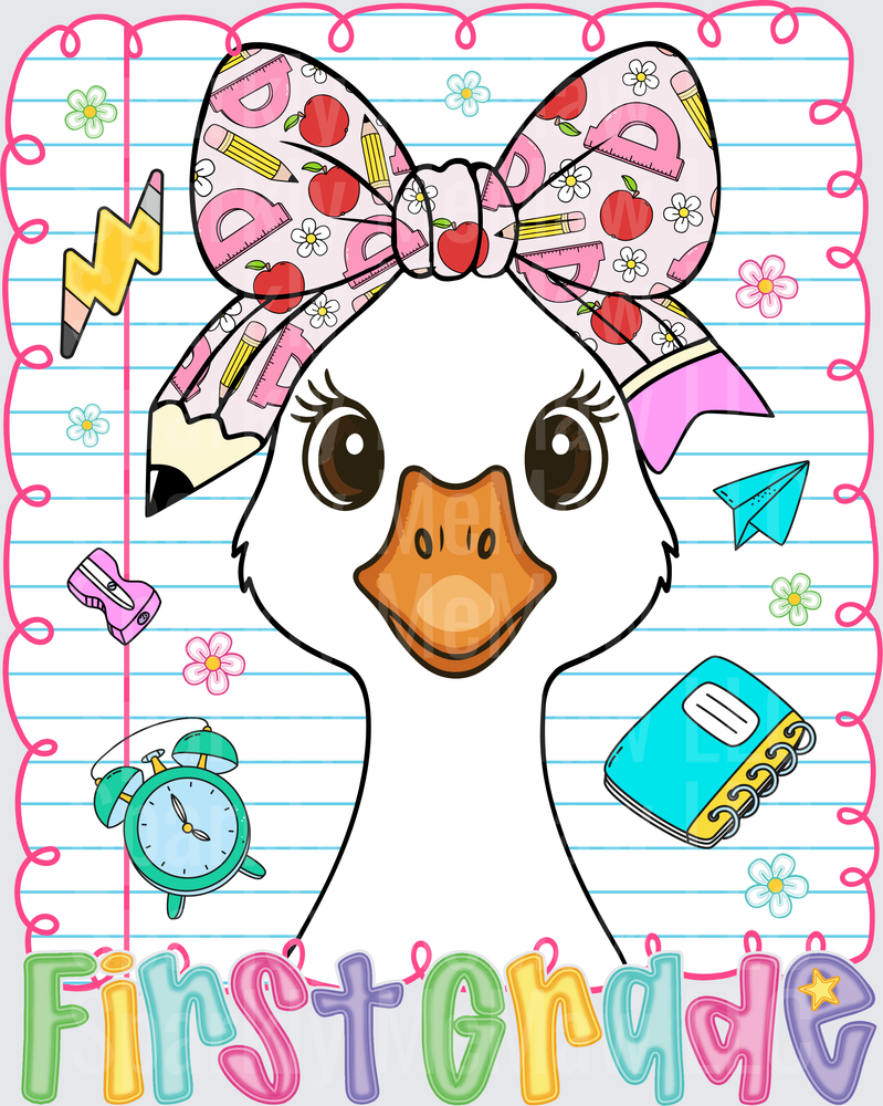 Cute Duck with School Supplies Bandana First Grade DTF Transfer for Fabric