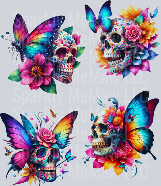Vibrant.FloralSkull.UV DTF Element Sheet
