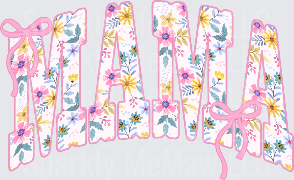 Floral MAMA Letters with Pink Bows UV DTF Decal