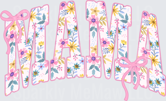 Floral MAMA Letters with Pink Bows UV DTF Decal